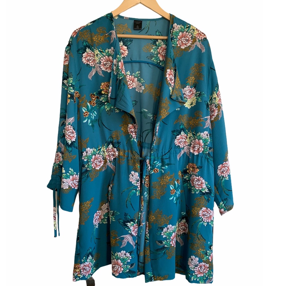 3X Teal Boho Kimono Duster